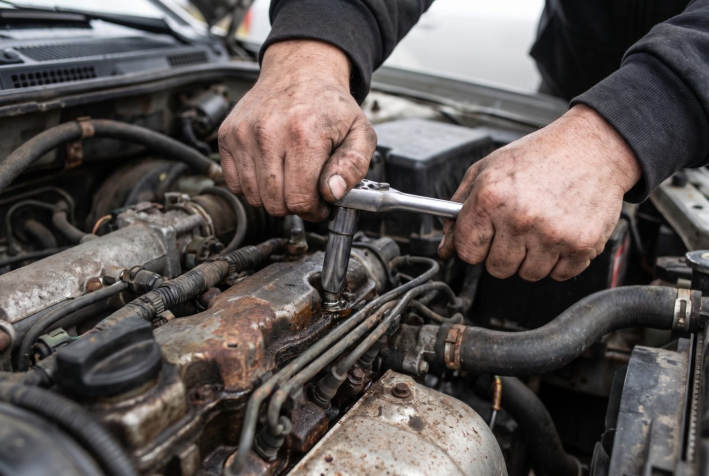 Mechanic working on an engine